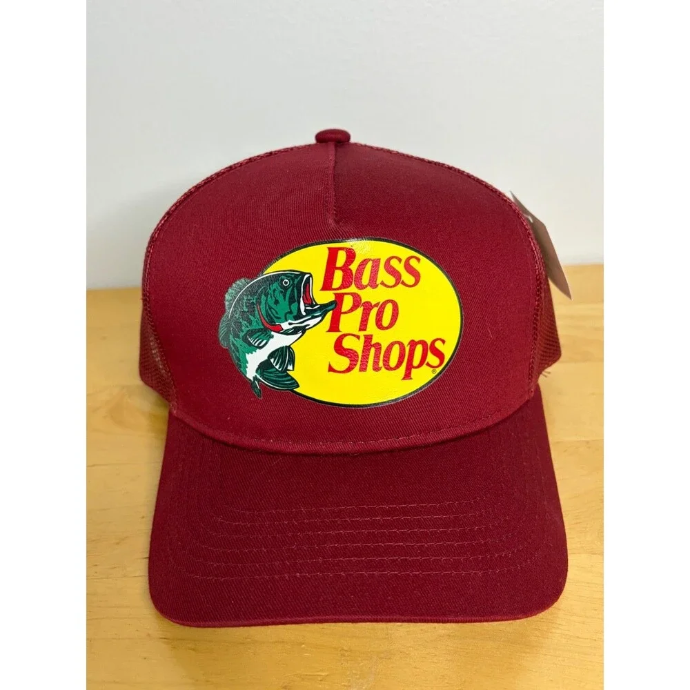 New Bass Pro Shops Gone Fishing Adjustable Strap Mesh Red Hat